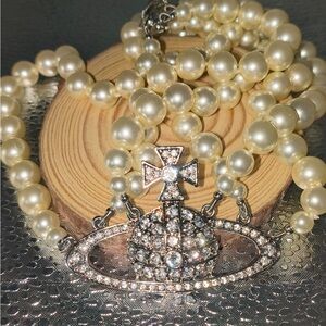 Vivienne Westwood Triple-Layer Pearl Necklace with Silver Pendant